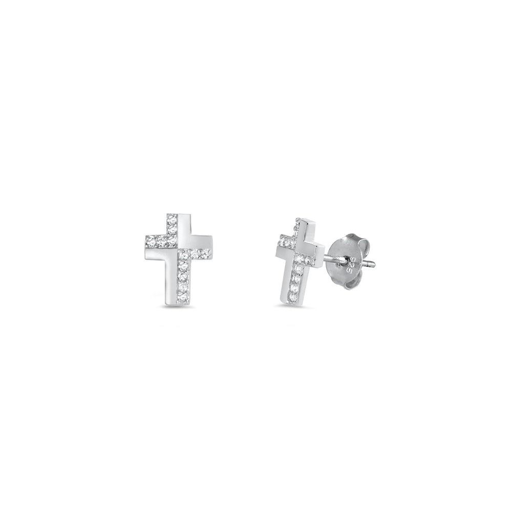 Silver CZ Earrings - Cross