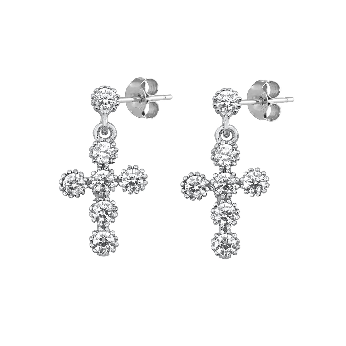 Silver CZ Earring - Cross