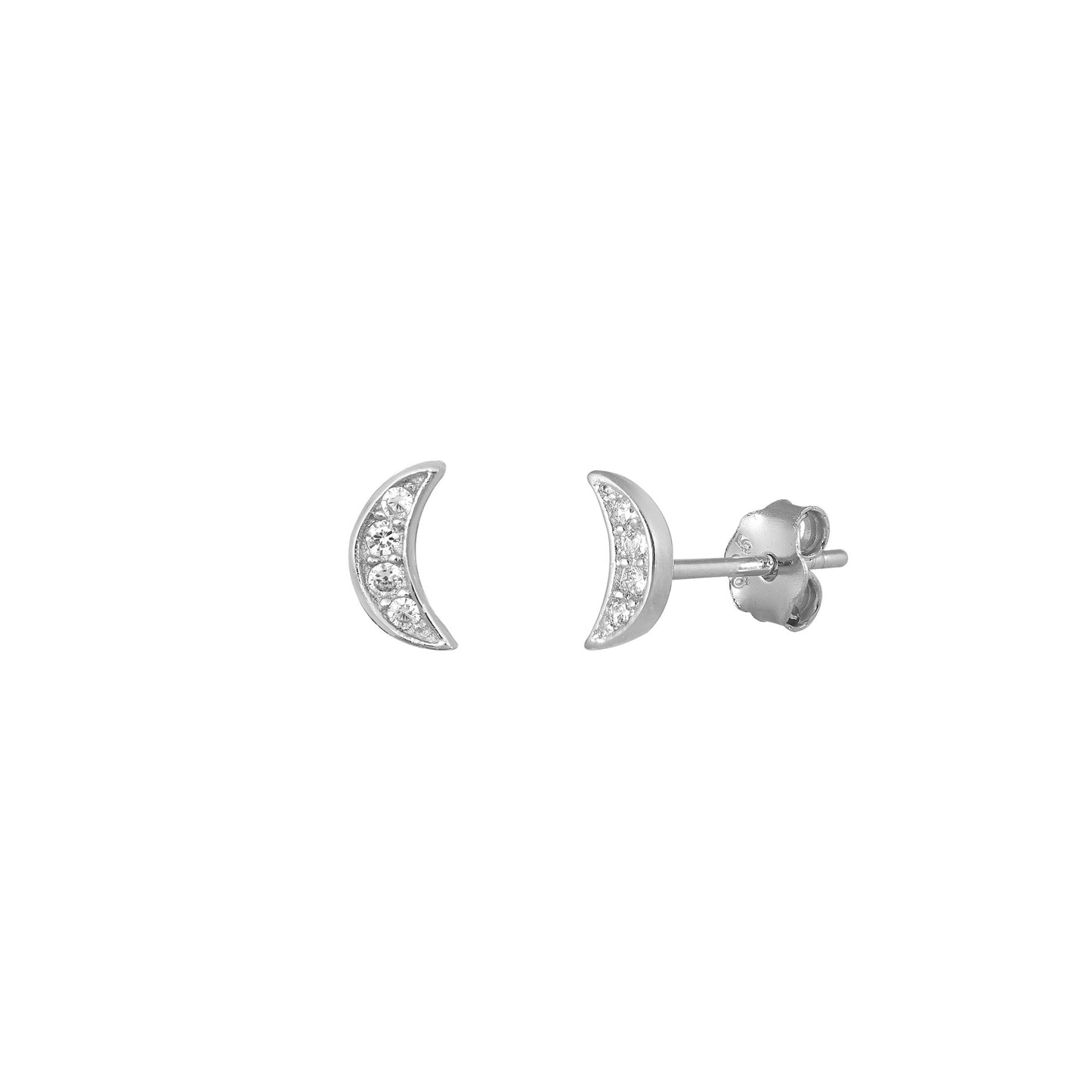 Silver CZ Earrings - Crescent Moon