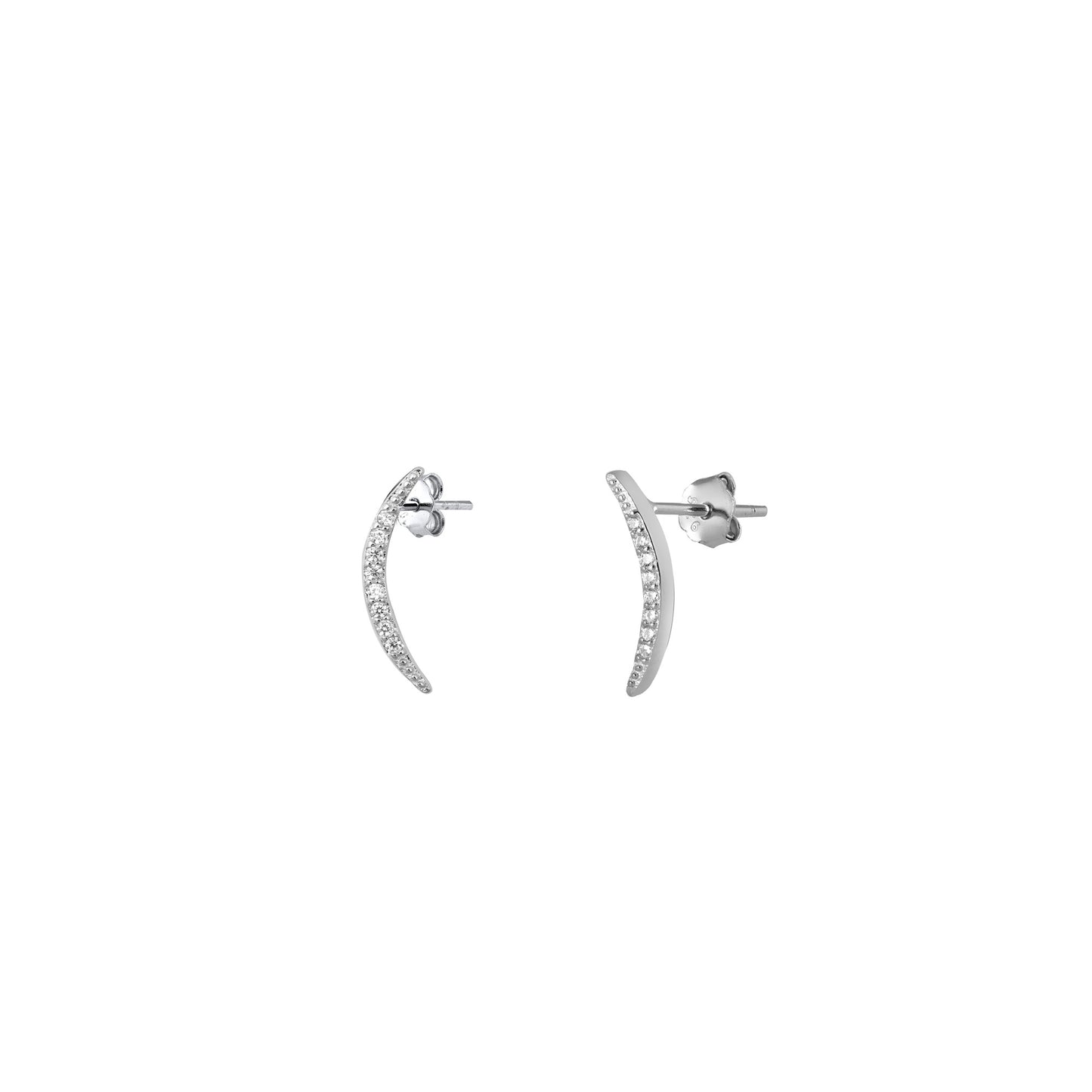 Silver CZ Earrings - Crescent Moon