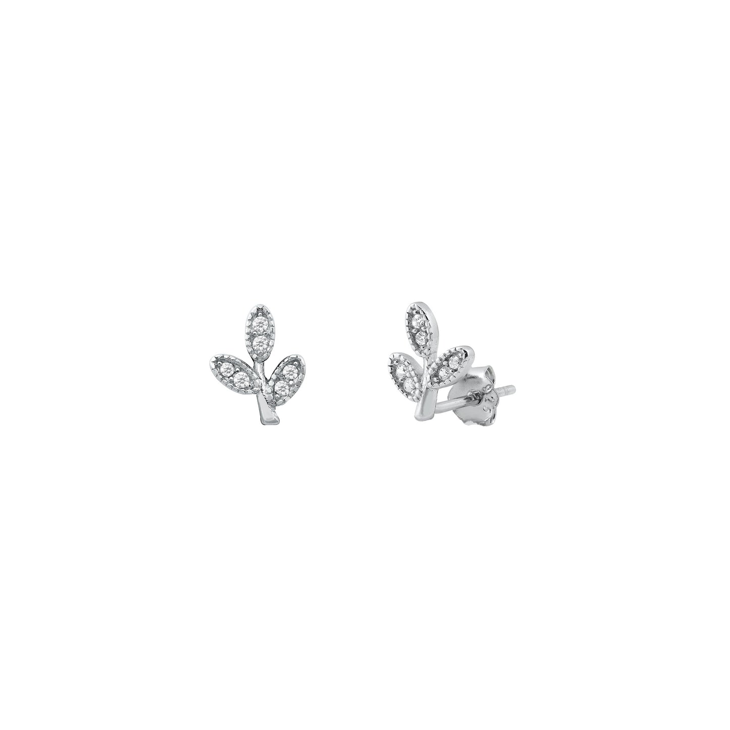 Silver CZ Earrings - Branch Leaves