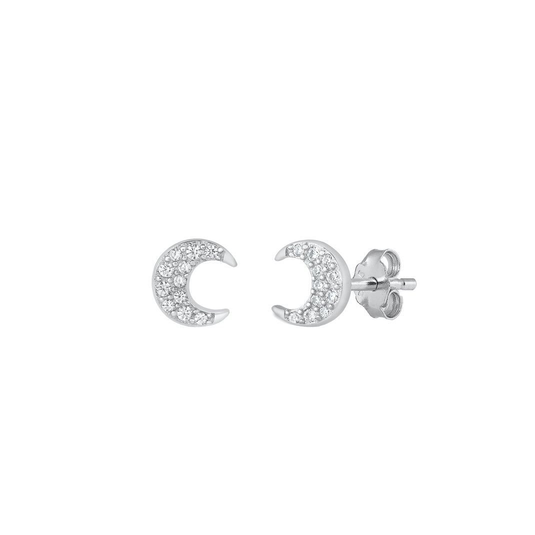 Silver CZ Earrings - Crescent Moon