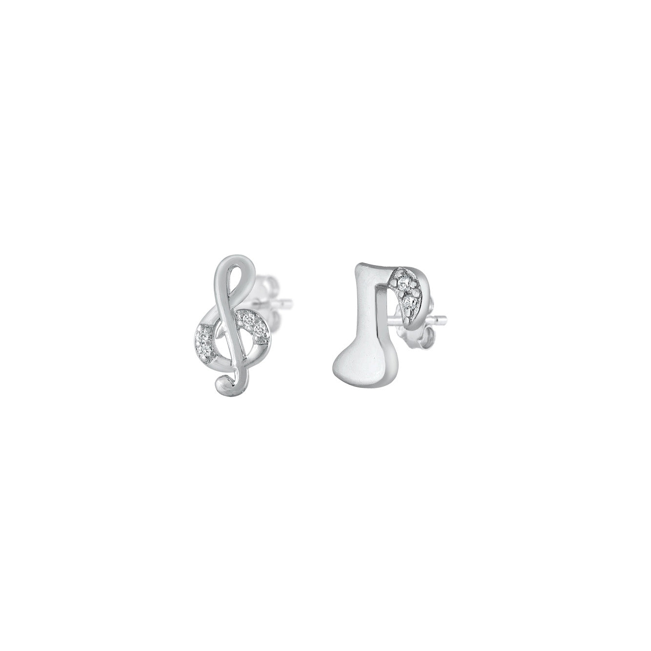 Silver CZ Earrings - Music Notes
