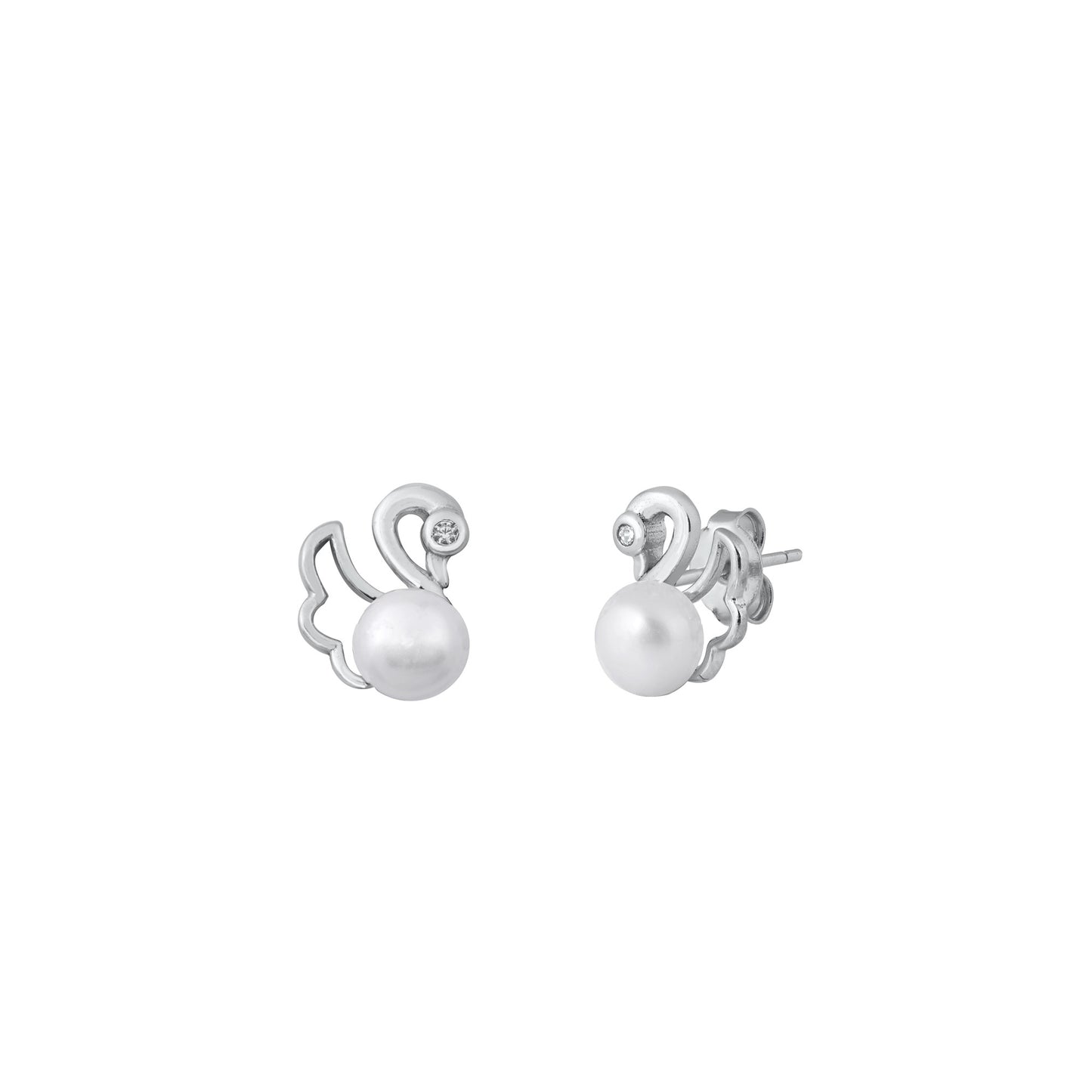 Silver CZ Earrings - Swan w/ Pearl