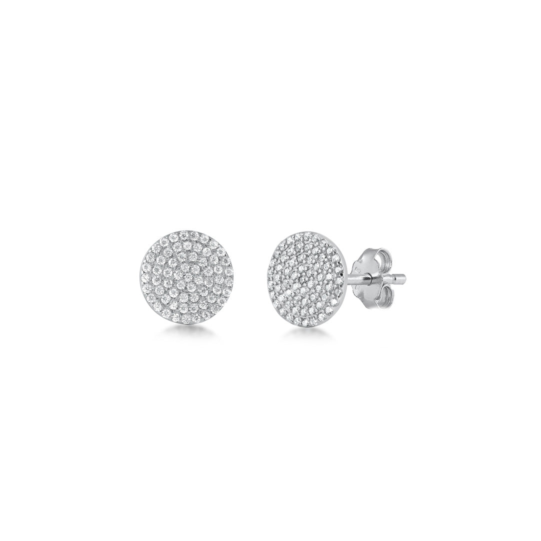 Silver Stud Earrings - Circle Pavé