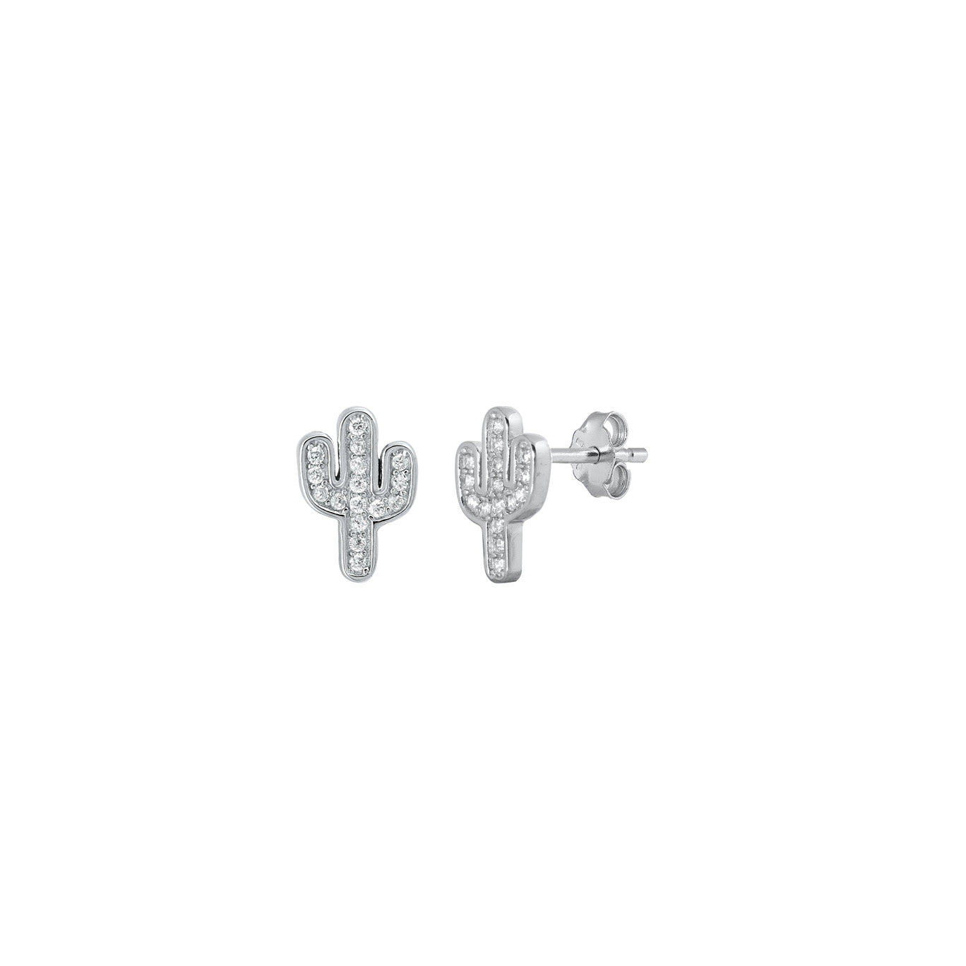 Silver Stud Earrings - Cactus