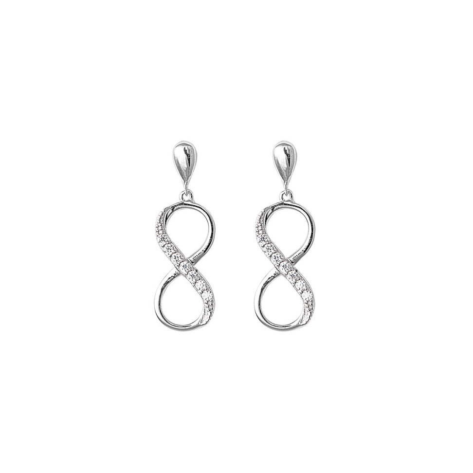 Silver CZ Earrings - Hanging Infinity