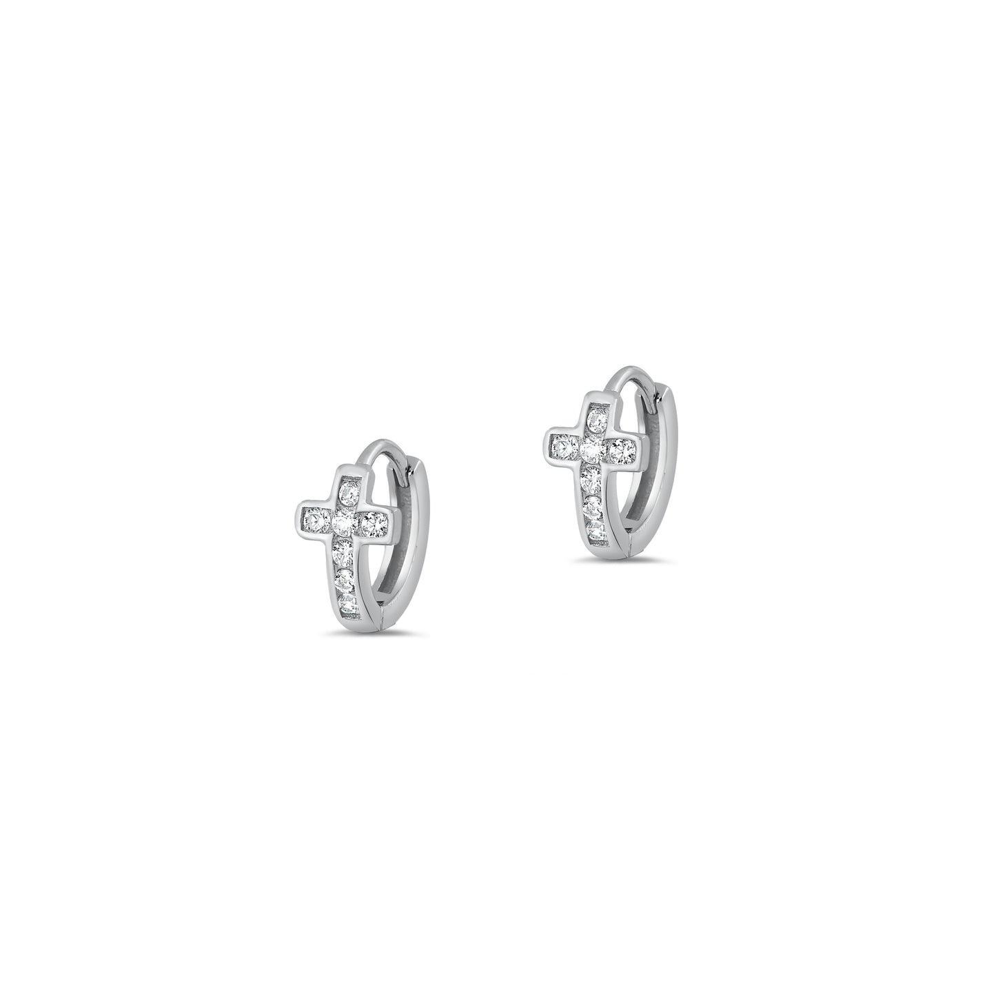 Silver CZ Earrings - Cross Huggie