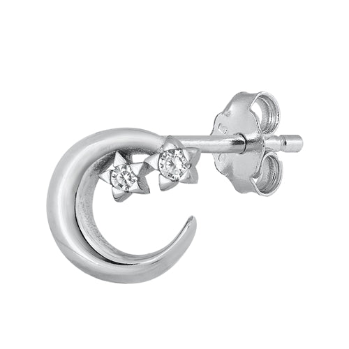 Silver CZ Earrings - Crescent Moon & Stars