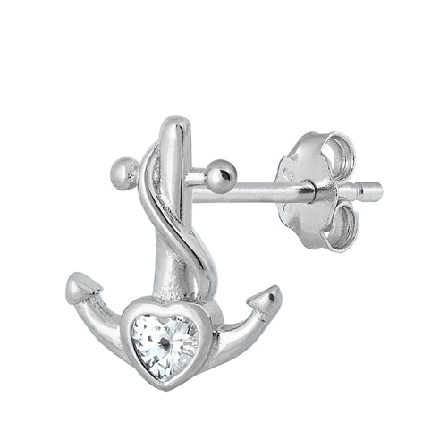 Silver CZ Earrings - Anchor & Heart