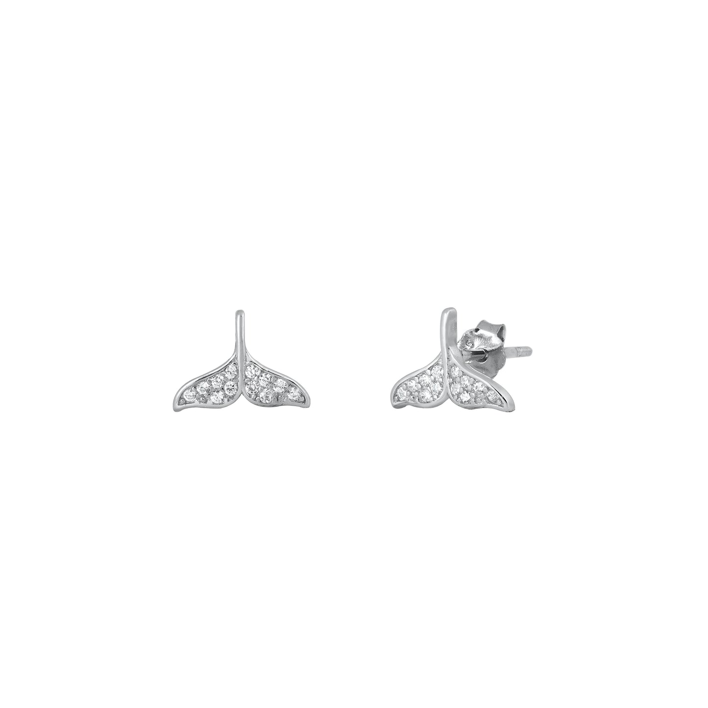 Silver CZ Earrings - Whale Tail