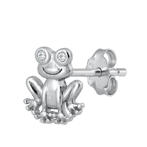 Silver CZ Earrings - Frog