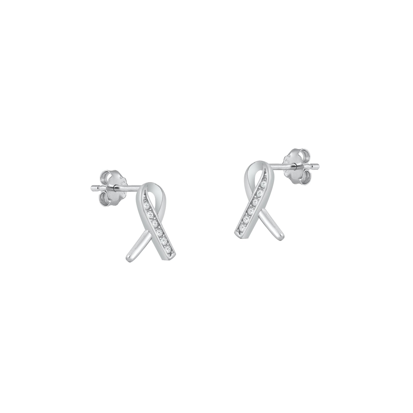 Silver CZ Earrings - Breast Cancer Ribbon