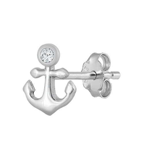 Silver CZ Earrings - Anchor