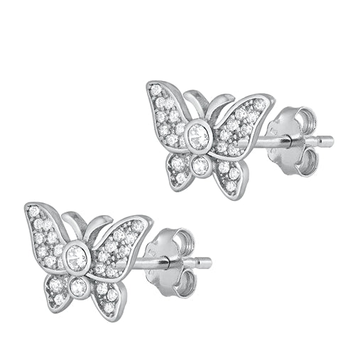 Silver CZ Earrings - Butterfly