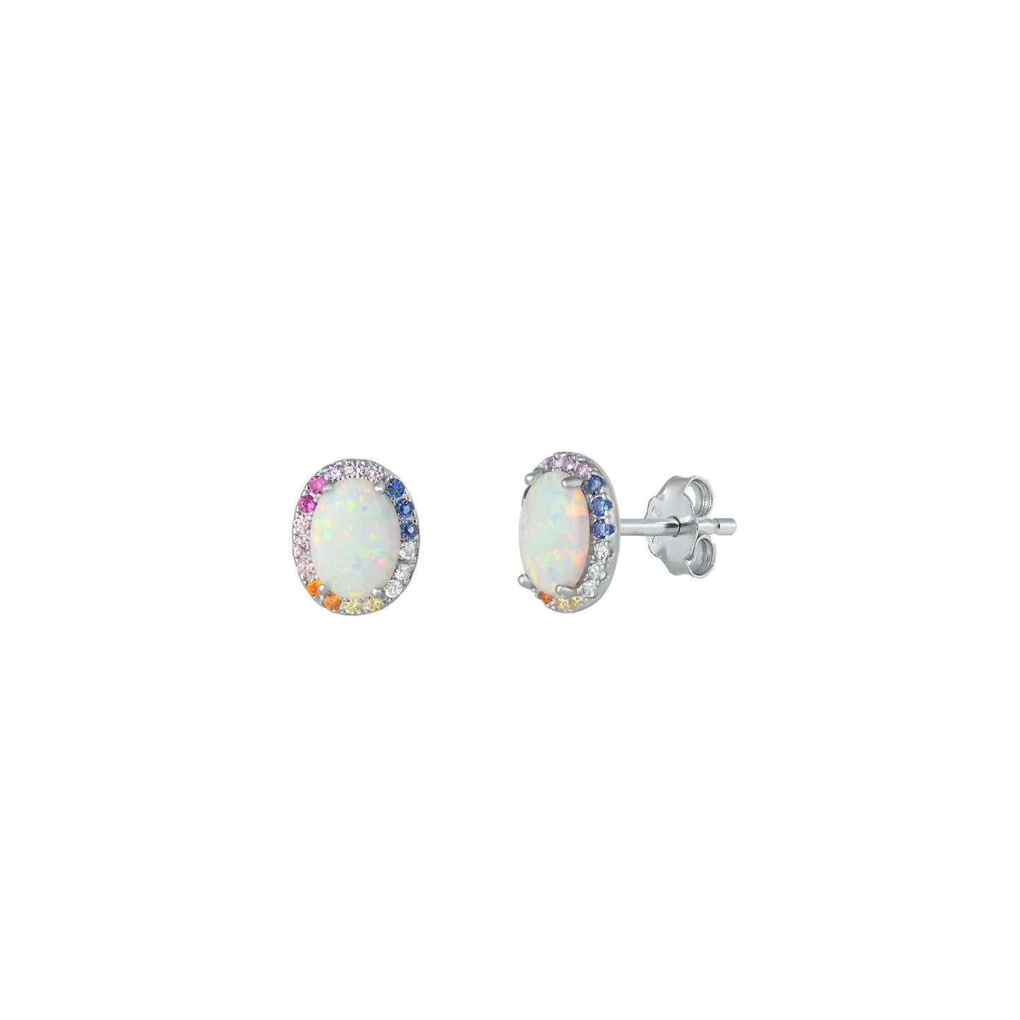 Silver Lab Opal Earrings - Oval