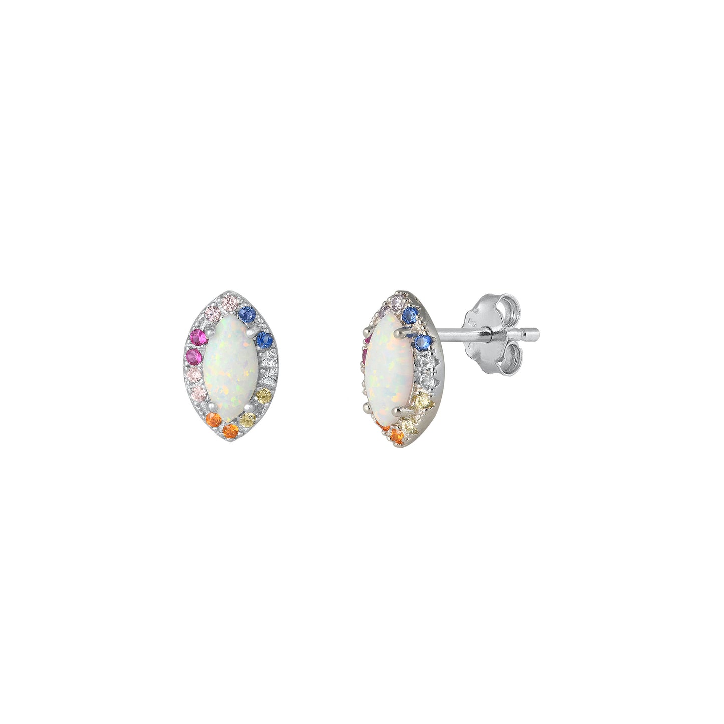 Silver Lab Opal Earrings - Marquise