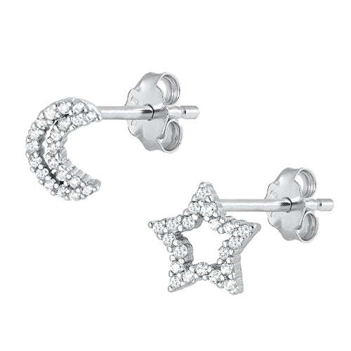 Silver Earrings - Star & Moon