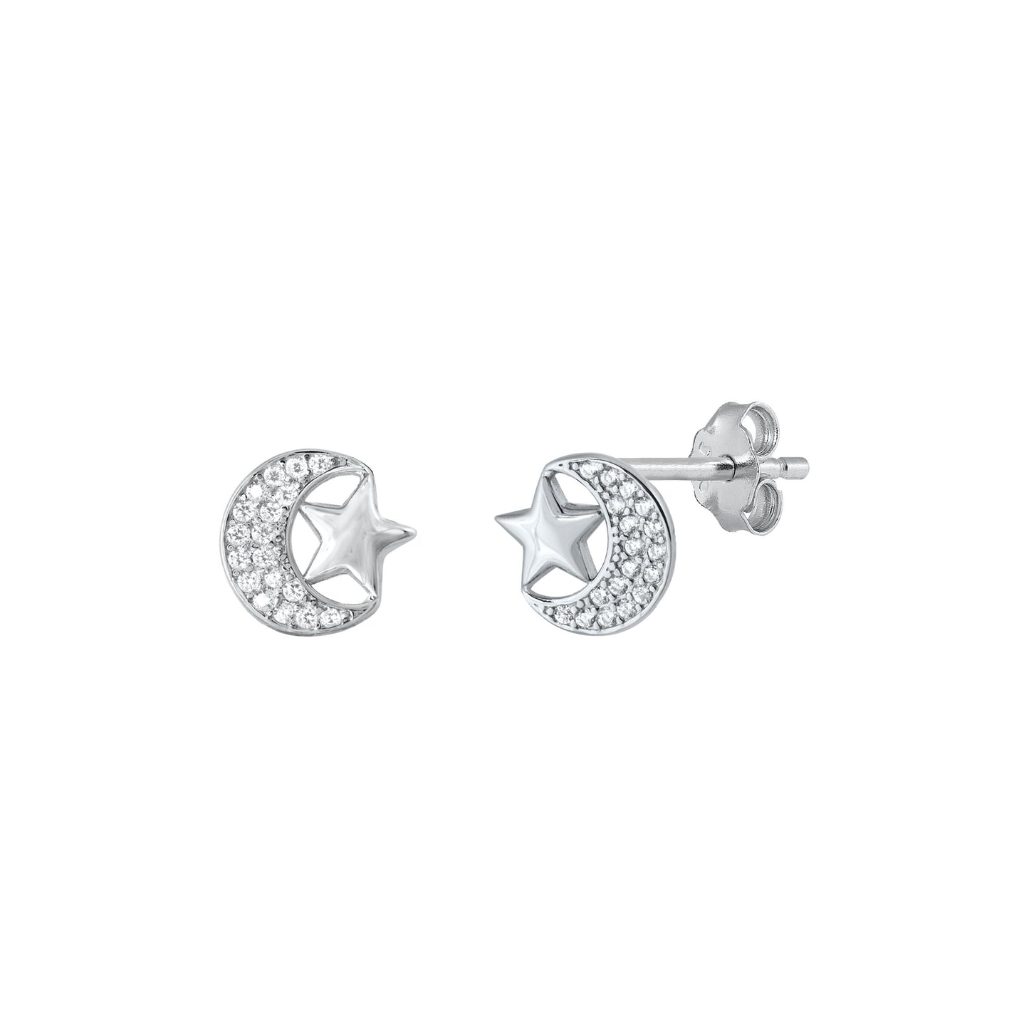 Silver CZ Earrings - Moon & Star