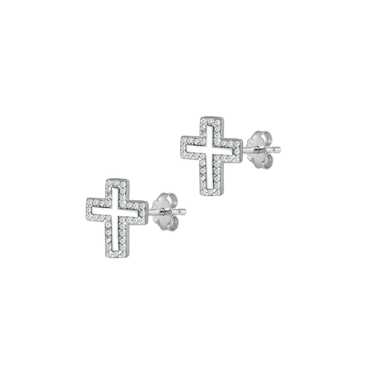 Silver CZ Earrings - Cross