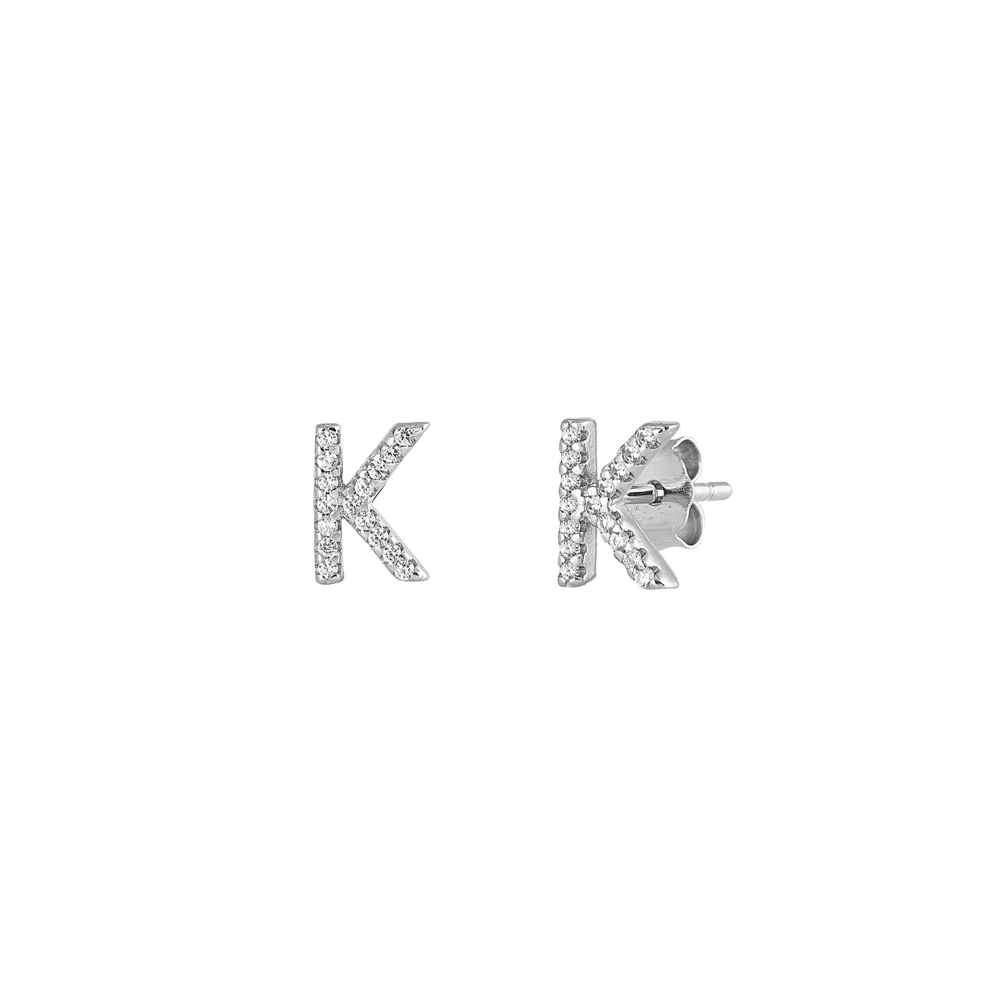 Silver CZ Initial Earrings - K