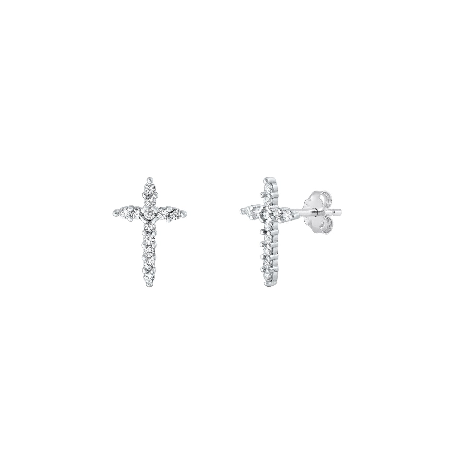 Silver CZ Earrings - Cross