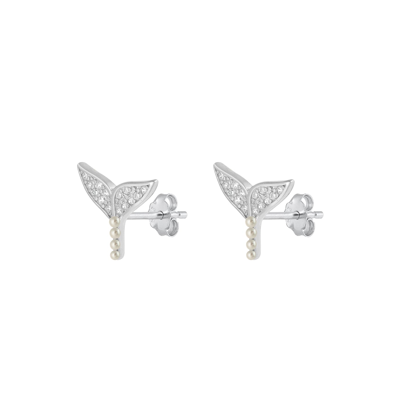 Silver CZ Earring - Whale Tail