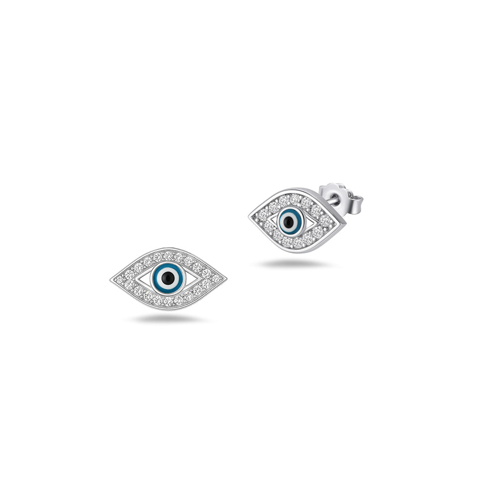Silver CZ Earring - Evil Eye