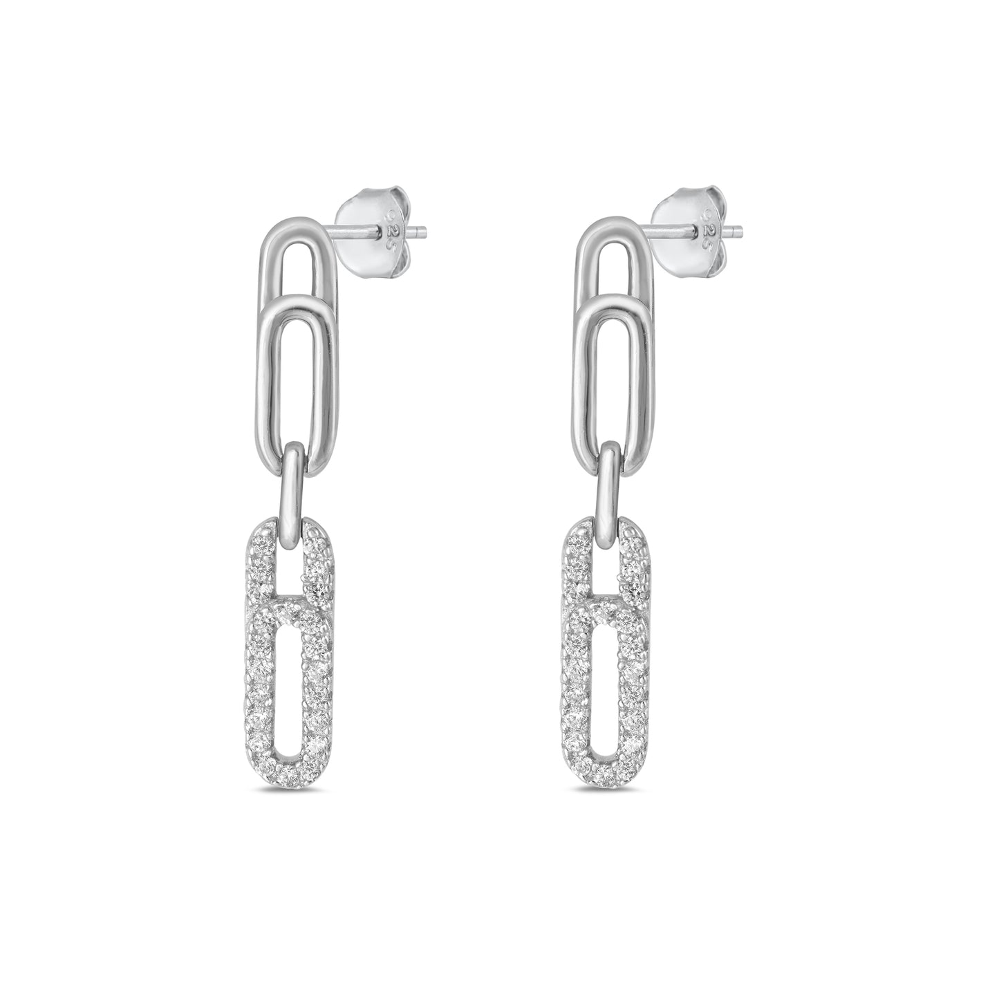 Silver CZ Earring - Paperclip