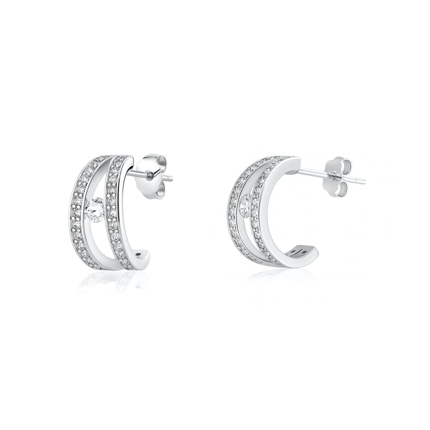 Silver CZ Open Hoop Earrings