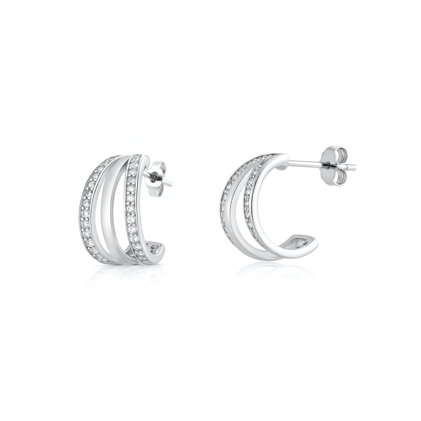 Silver CZ Open Hoop Earrings
