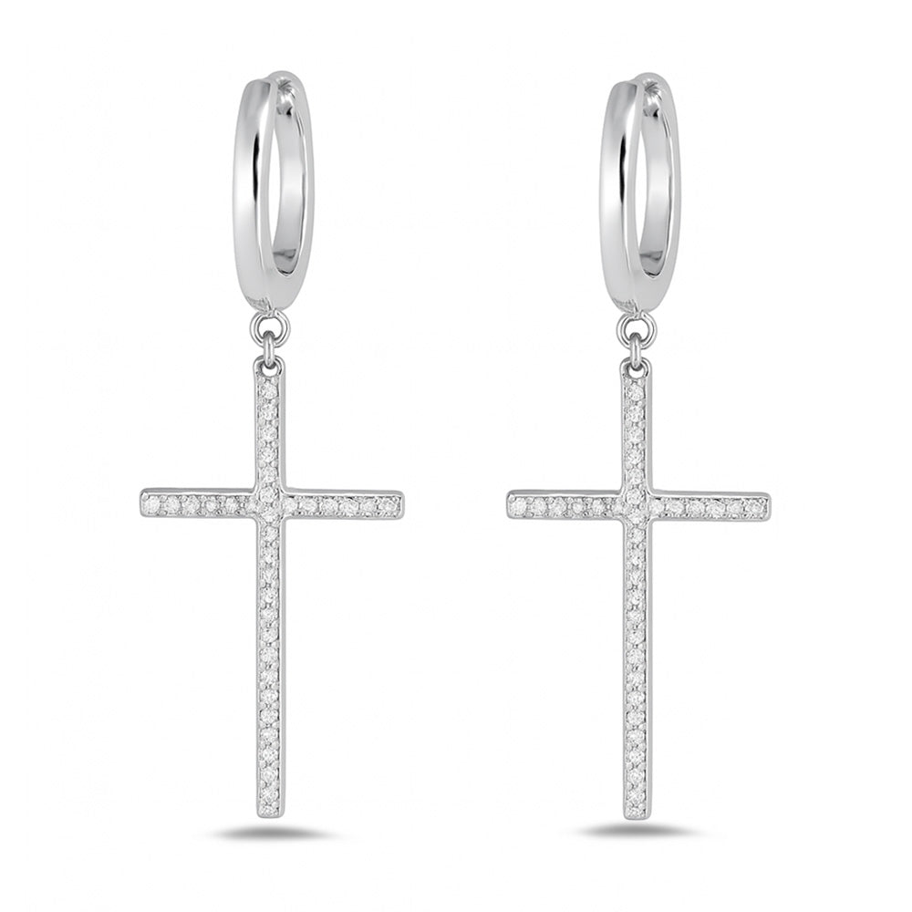 Silver CZ Earrings - Dangle Cross