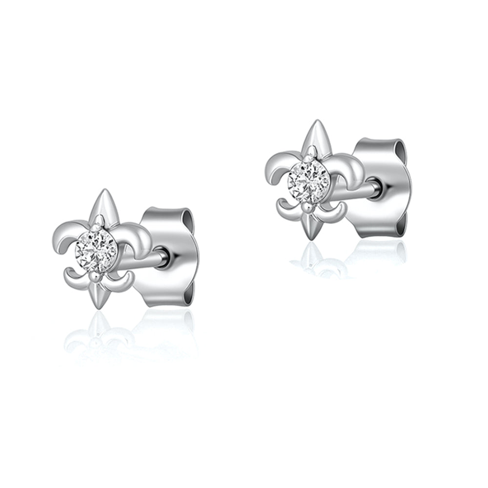 Silver CZ Earrings - Fleur De Lise
