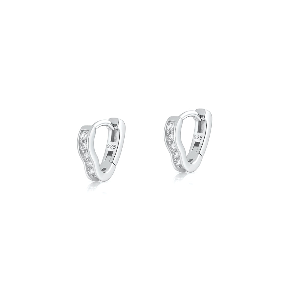 Silver CZ Heart Shaped Hoops