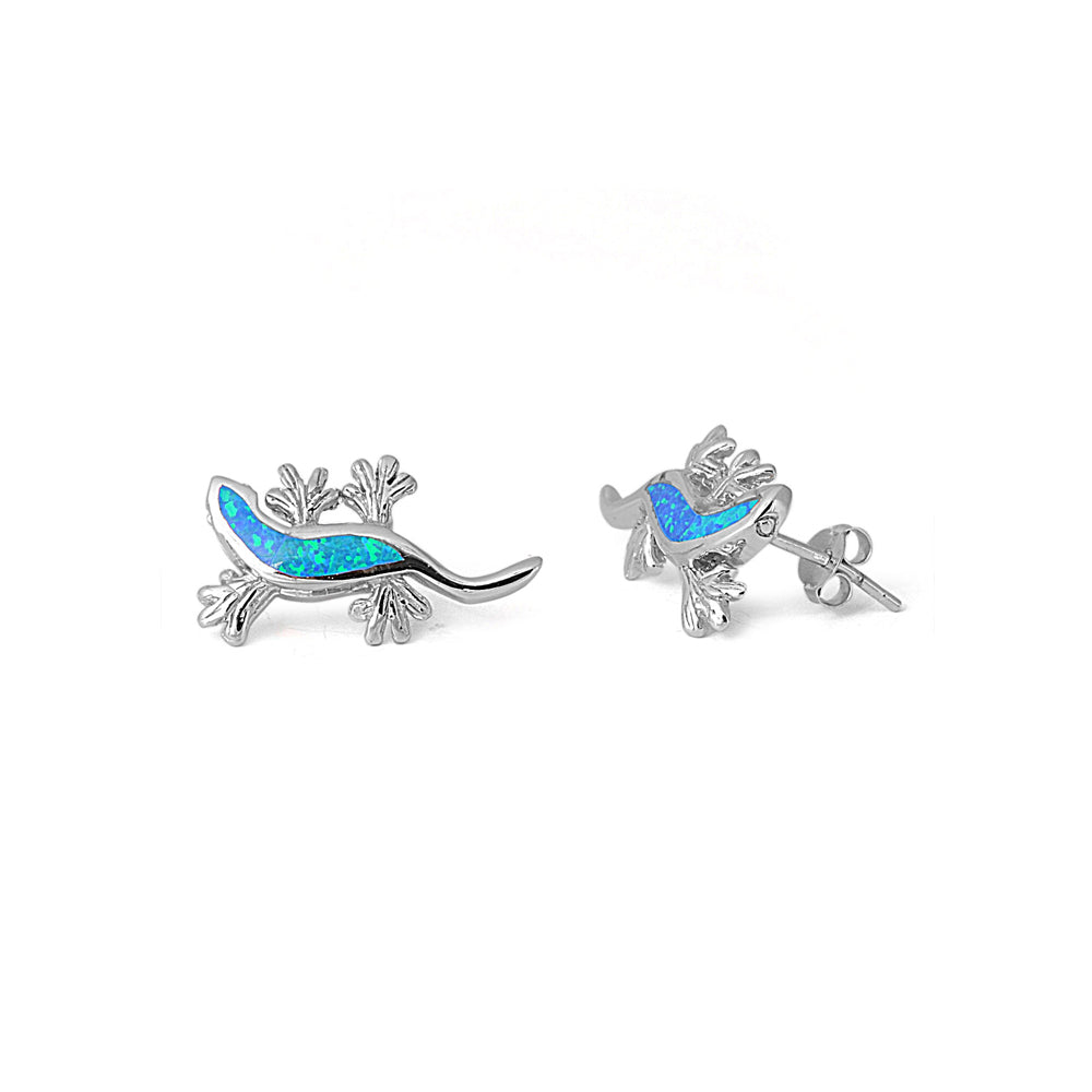 Silver Lab Opal Earrings - Lizard