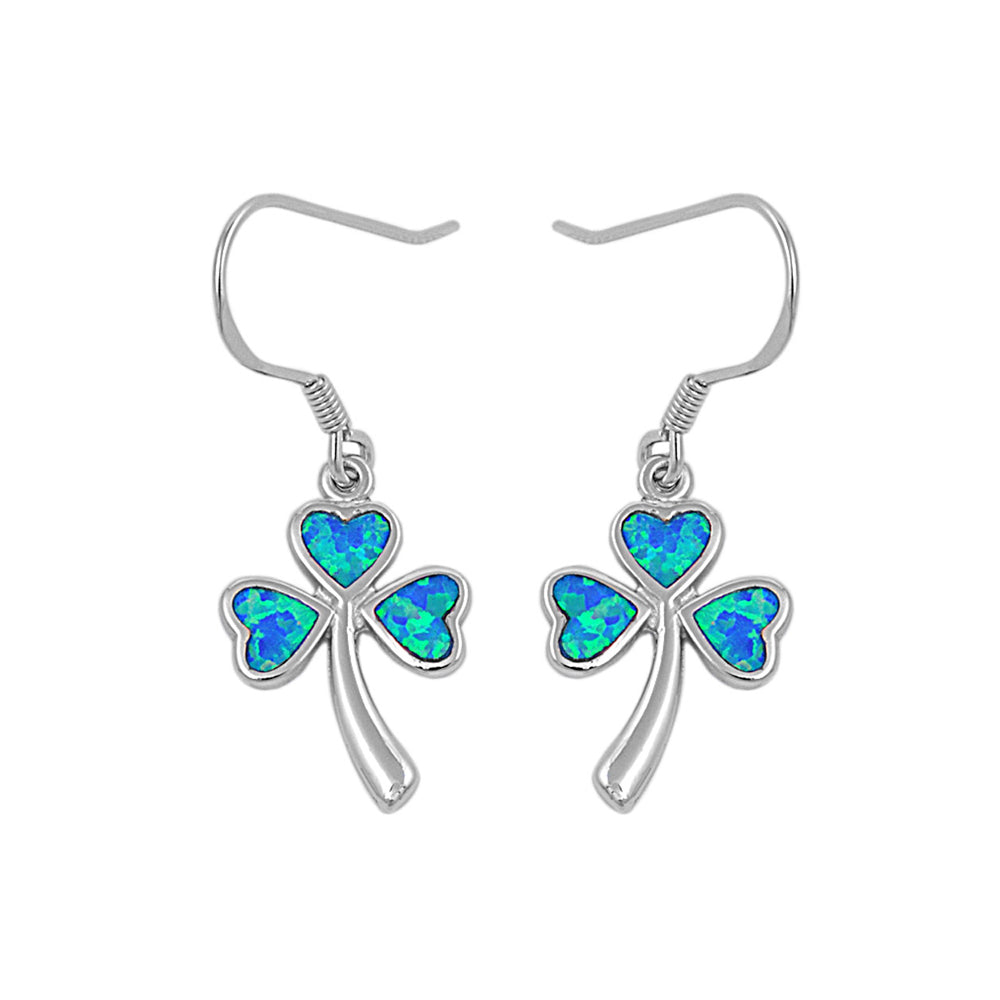 Silver Lab Opal Earrings - Clover Leaf