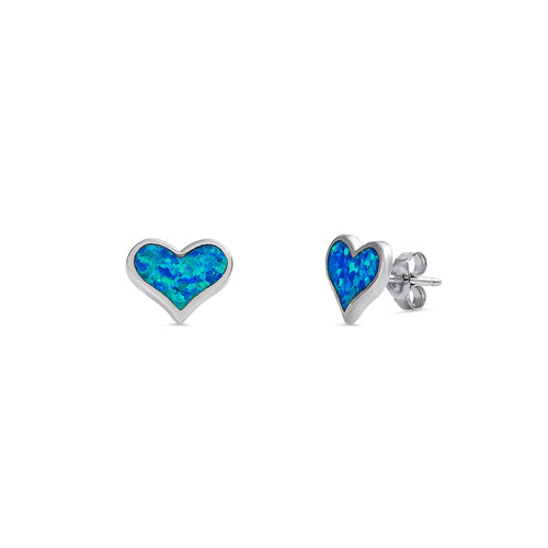 Silver Lab Opal Earrings - Heart