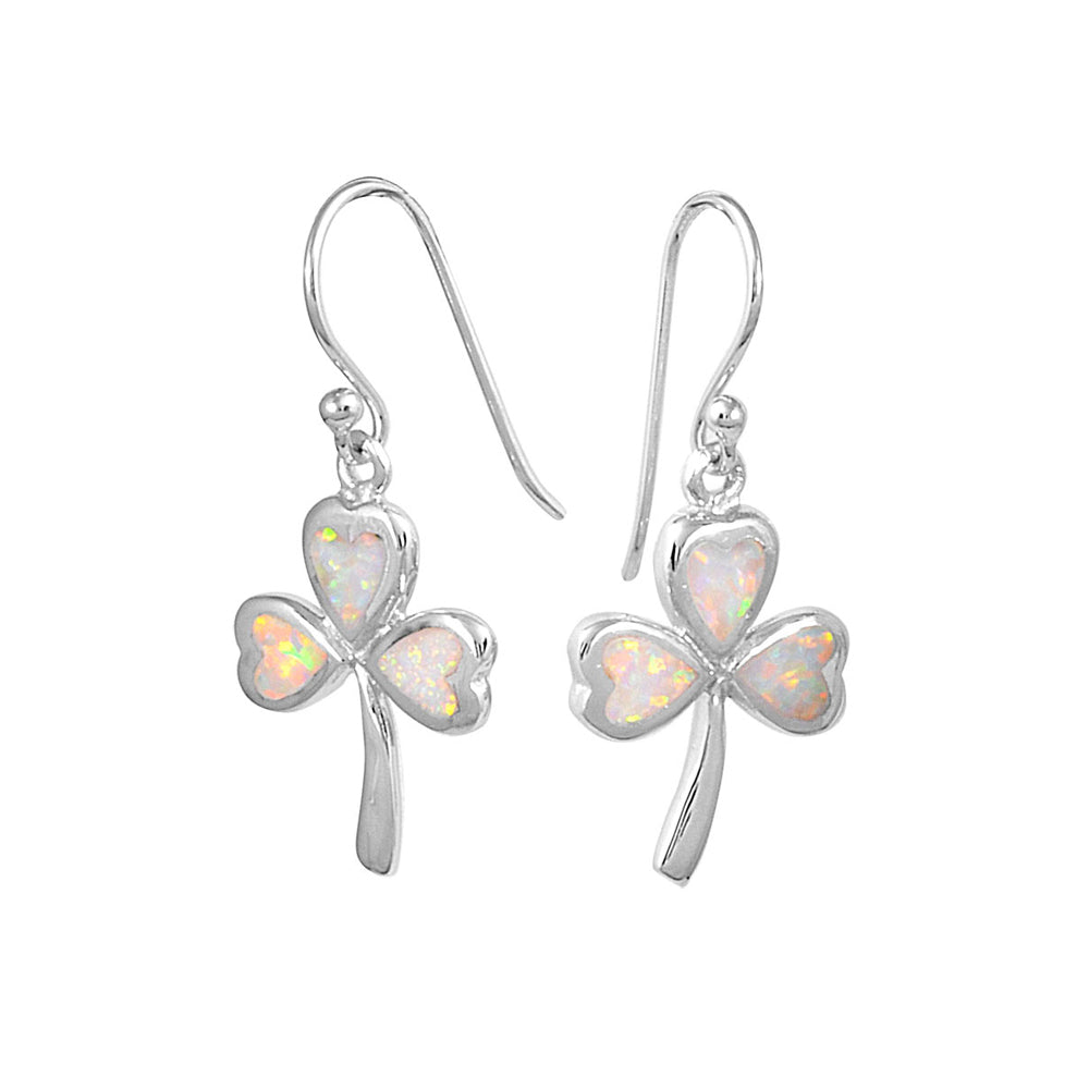 Silver Lab Opal Earrings - Clover Leaf