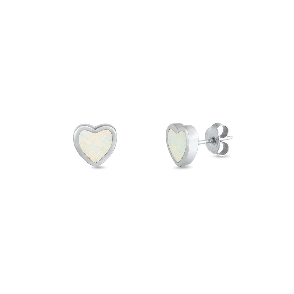 Silver Lab Opal Earrings - Heart