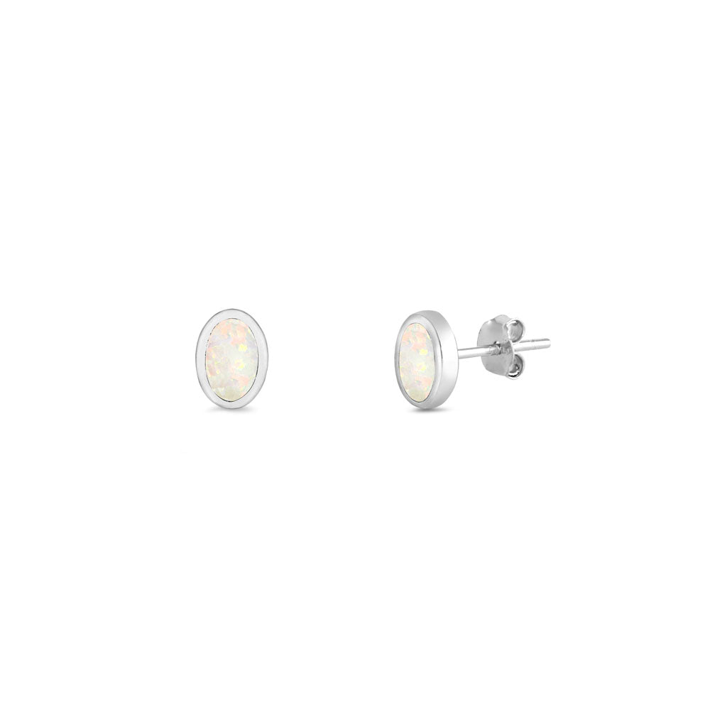 Silver Lab Opal Earrings - Oval