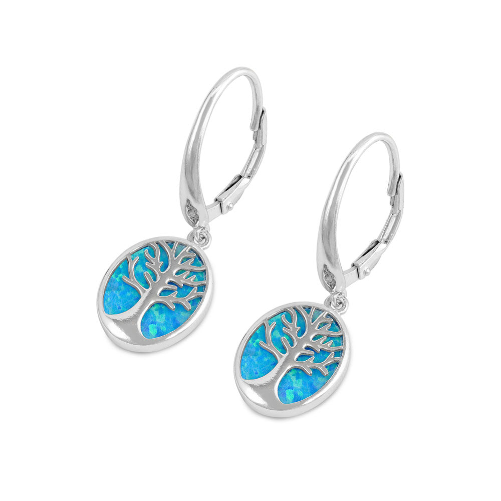 Silver Lab Opal Earrings - Tree of Life