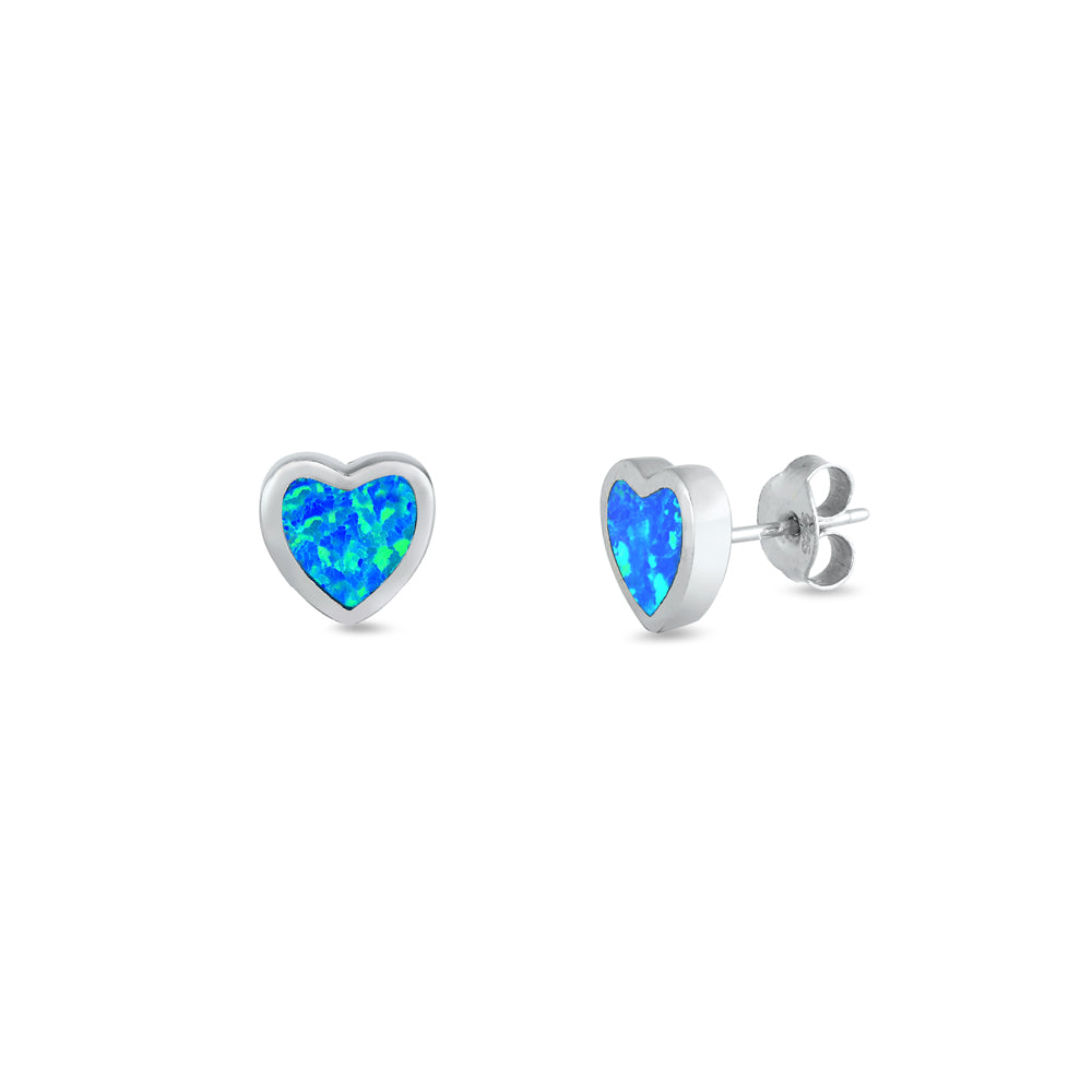 Silver Lab Opal Earrings - Heart