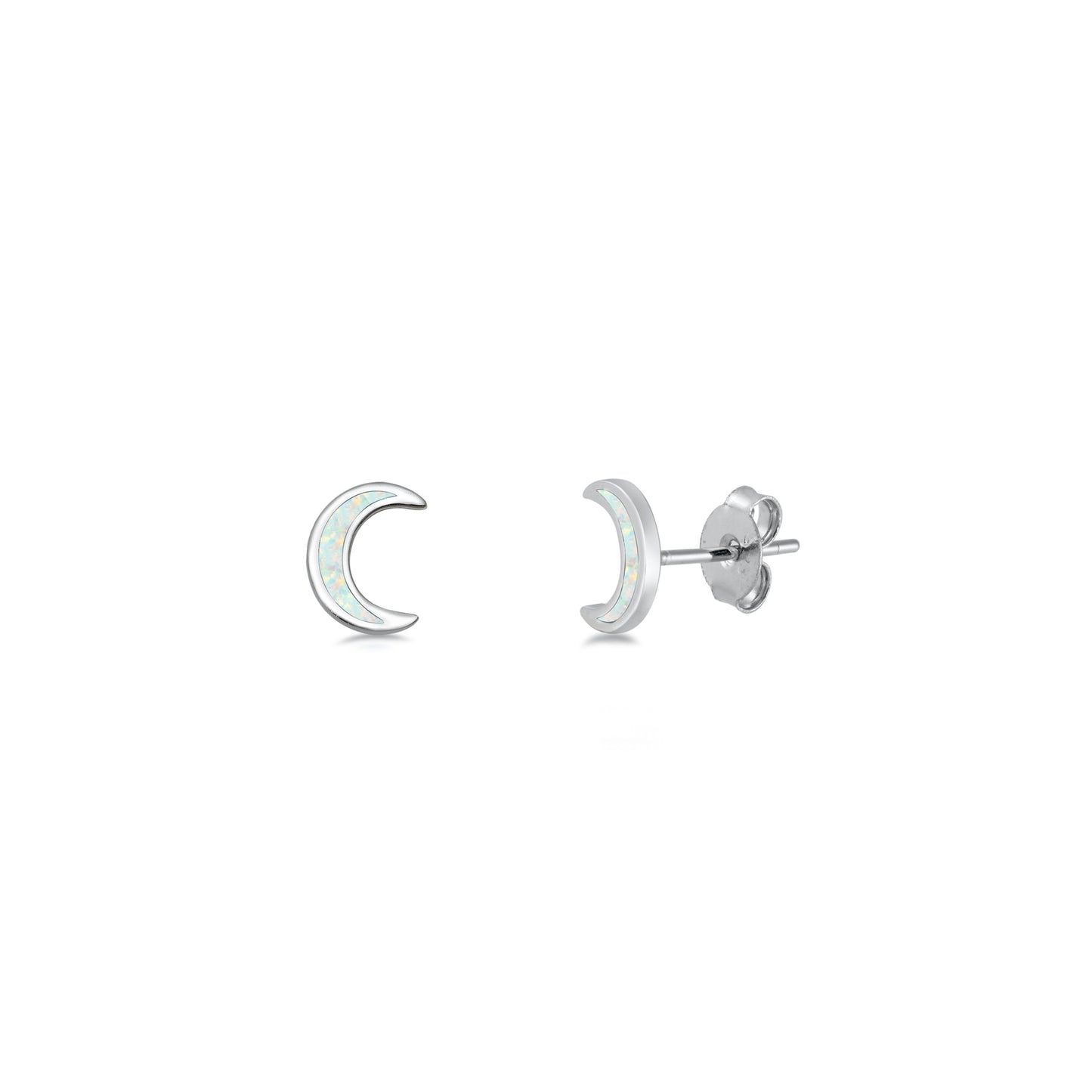 Silver Lab Opal Earrings - Moon