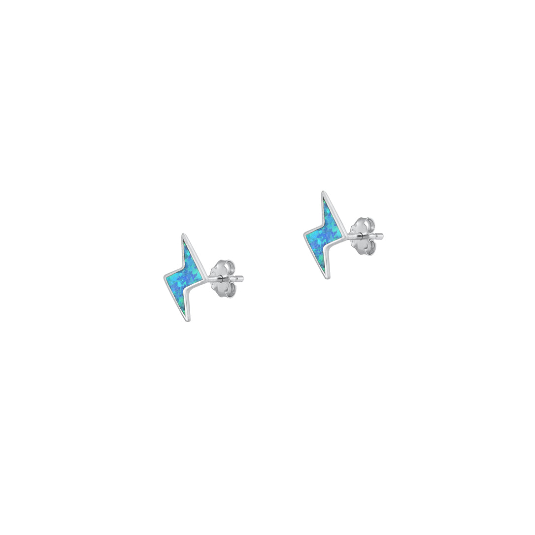 Silver Lab Opal Earrings - Lightning