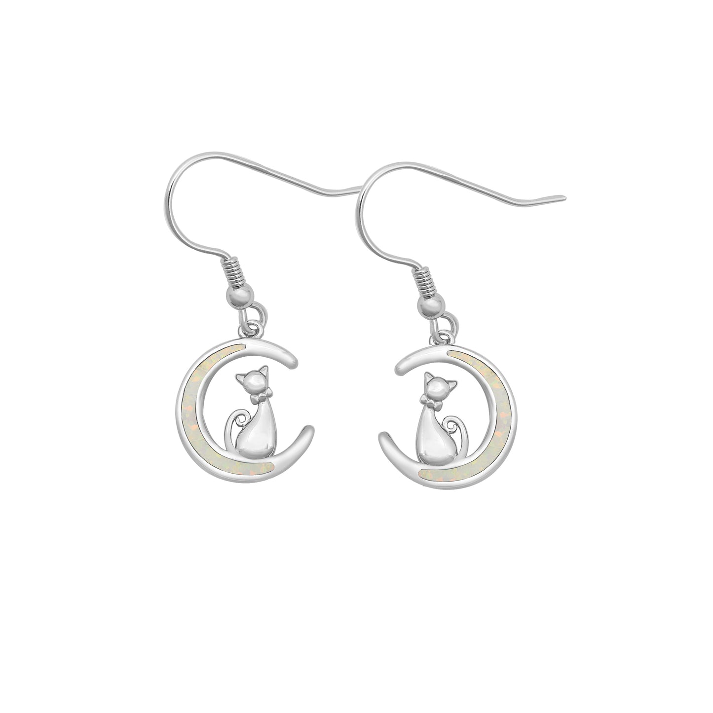 Silver Stud Earrings - Cat on Moon