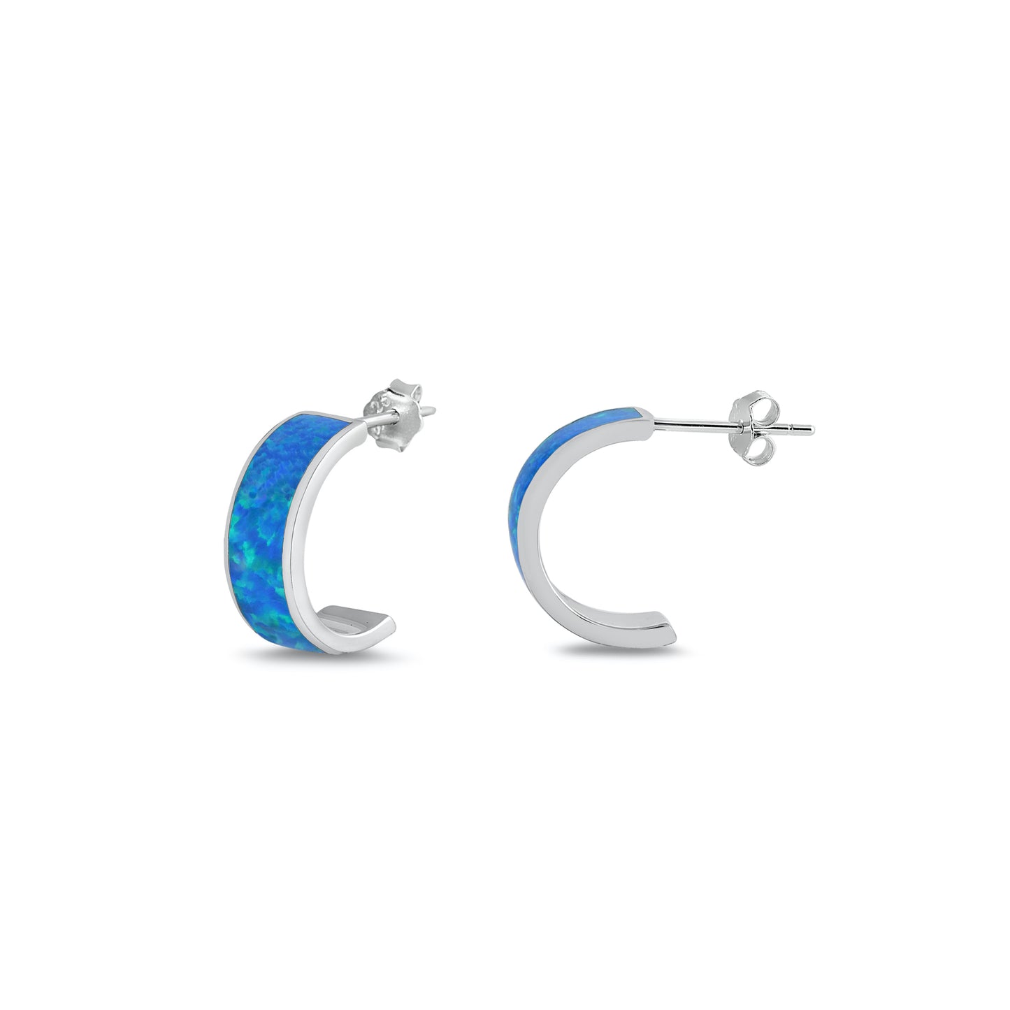 Silver Lab Opal Earrings - Half Hoop