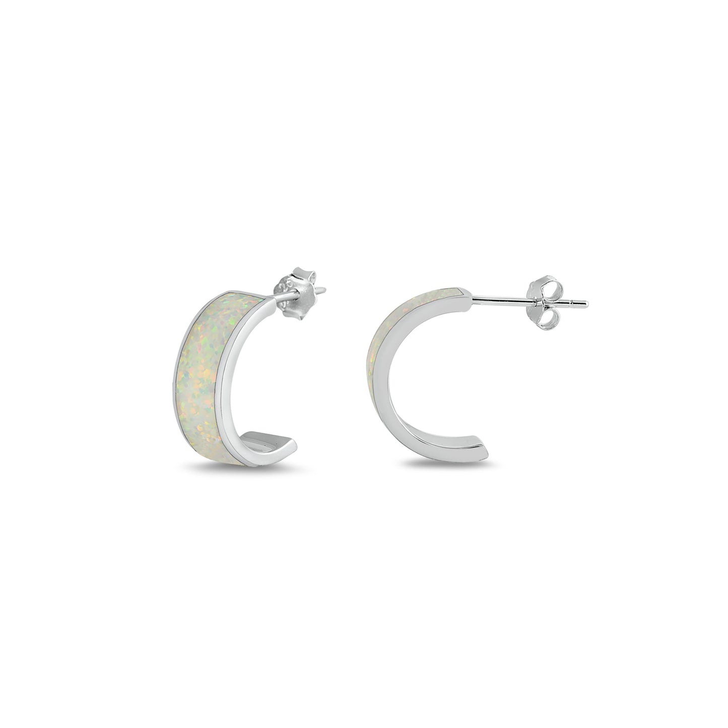 Silver Lab Opal Open Hoop Earrings