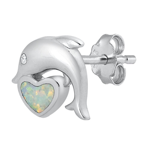 Silver Stud Earrings - Dolphin Heart