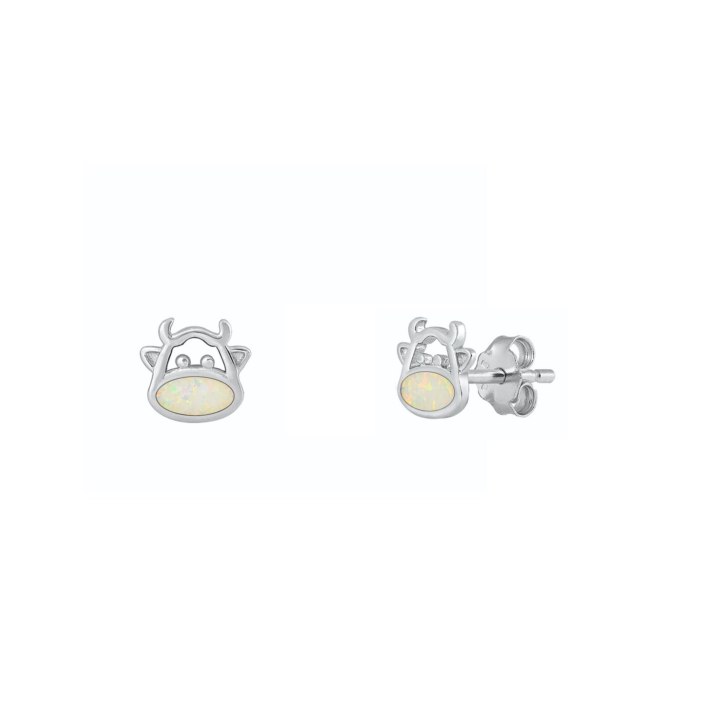 Silver Lab Opal Earrings - Cow