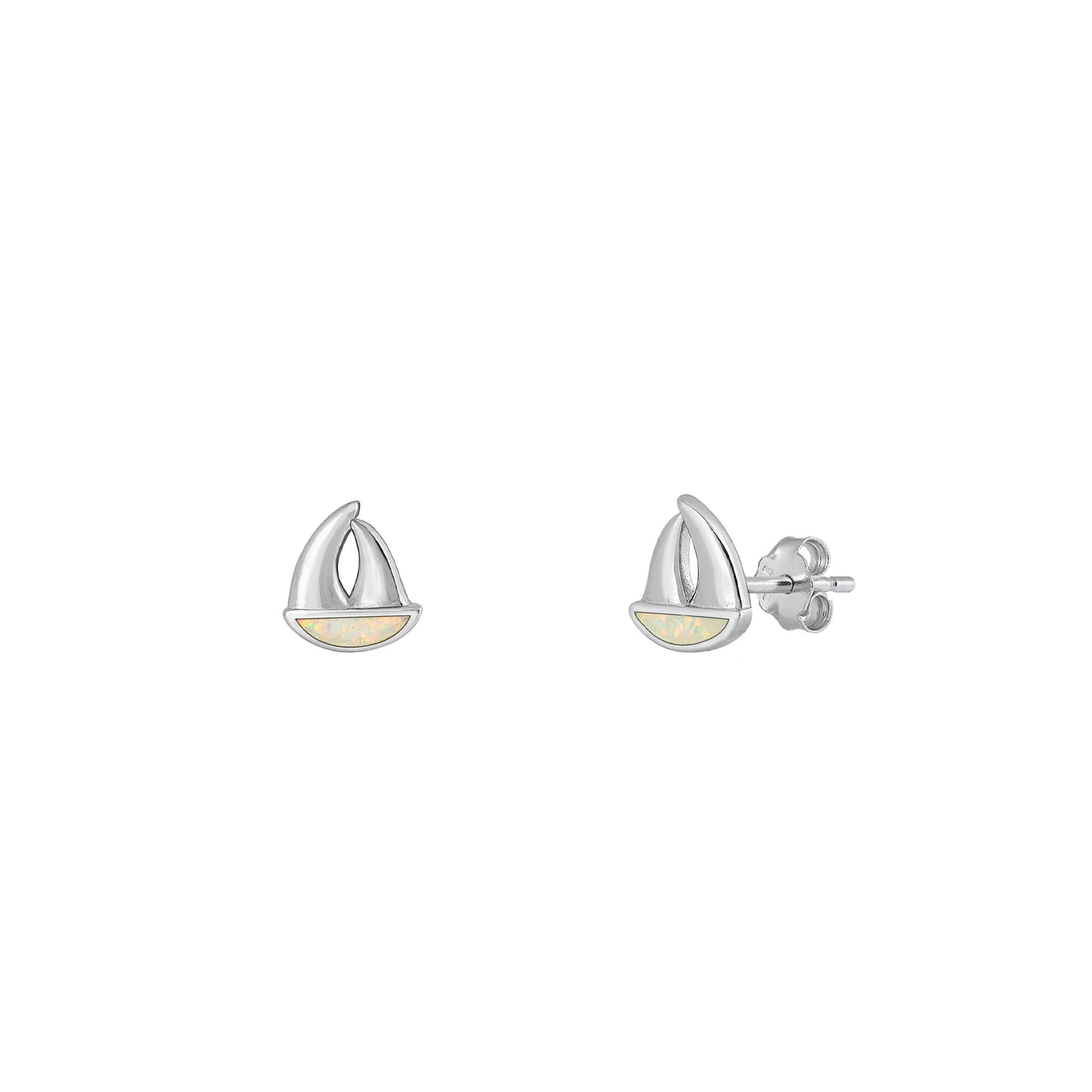 Silver Lab Opal Earrings - Sail Boat